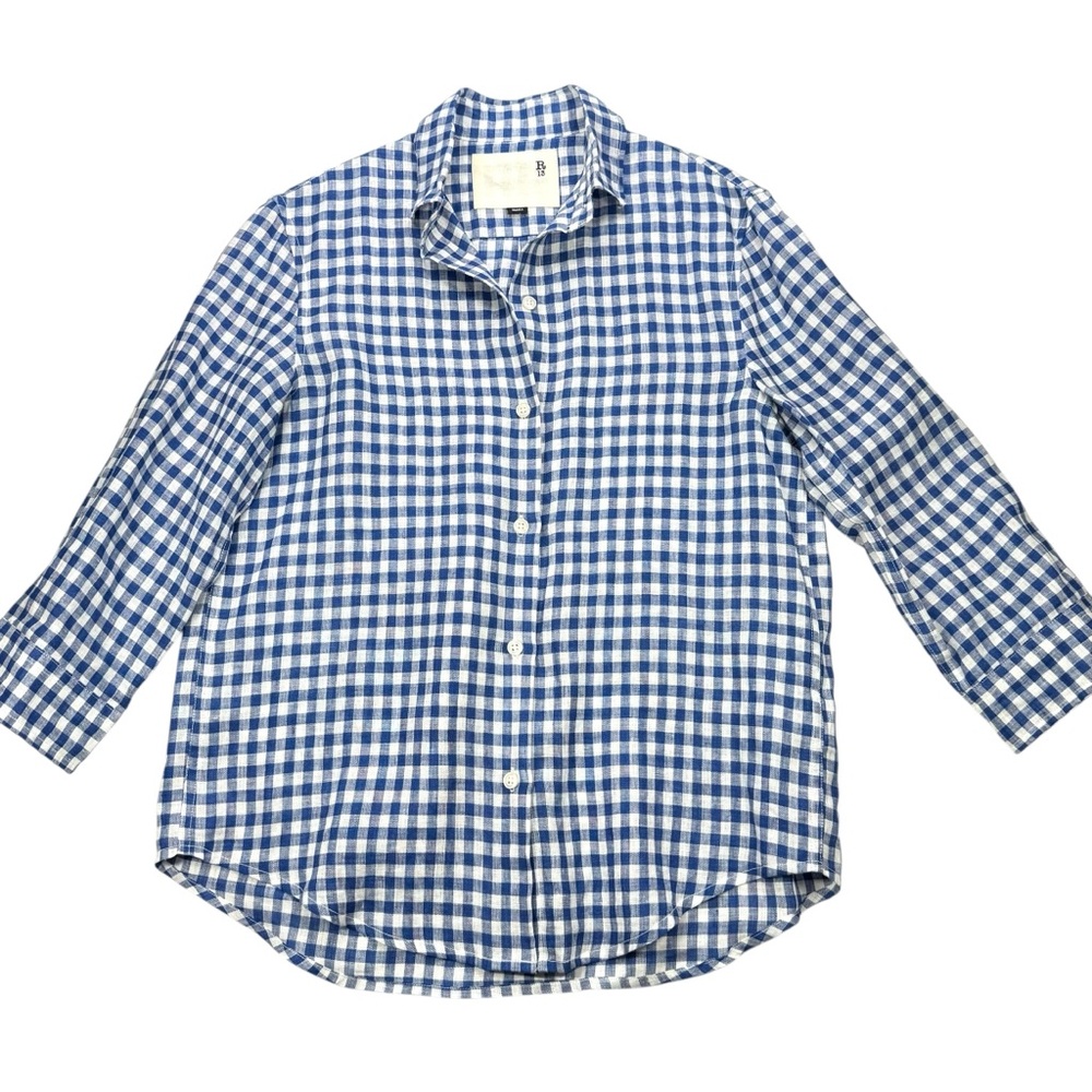 R13 3/4 Sleeve Summer Oxford Linen Shirt, S